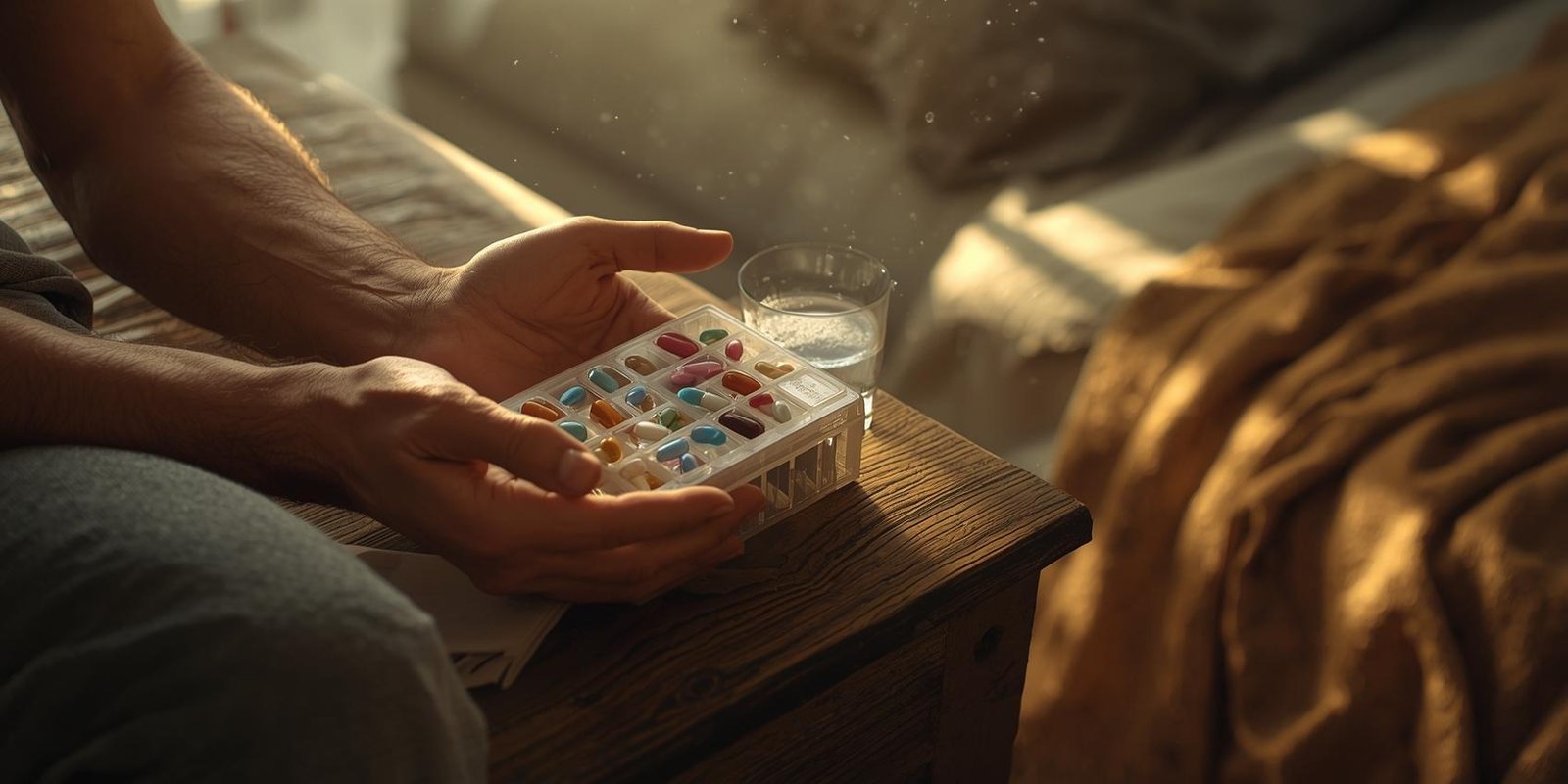 Daily medication ritual and morning light - symbolizing hope in transplant life