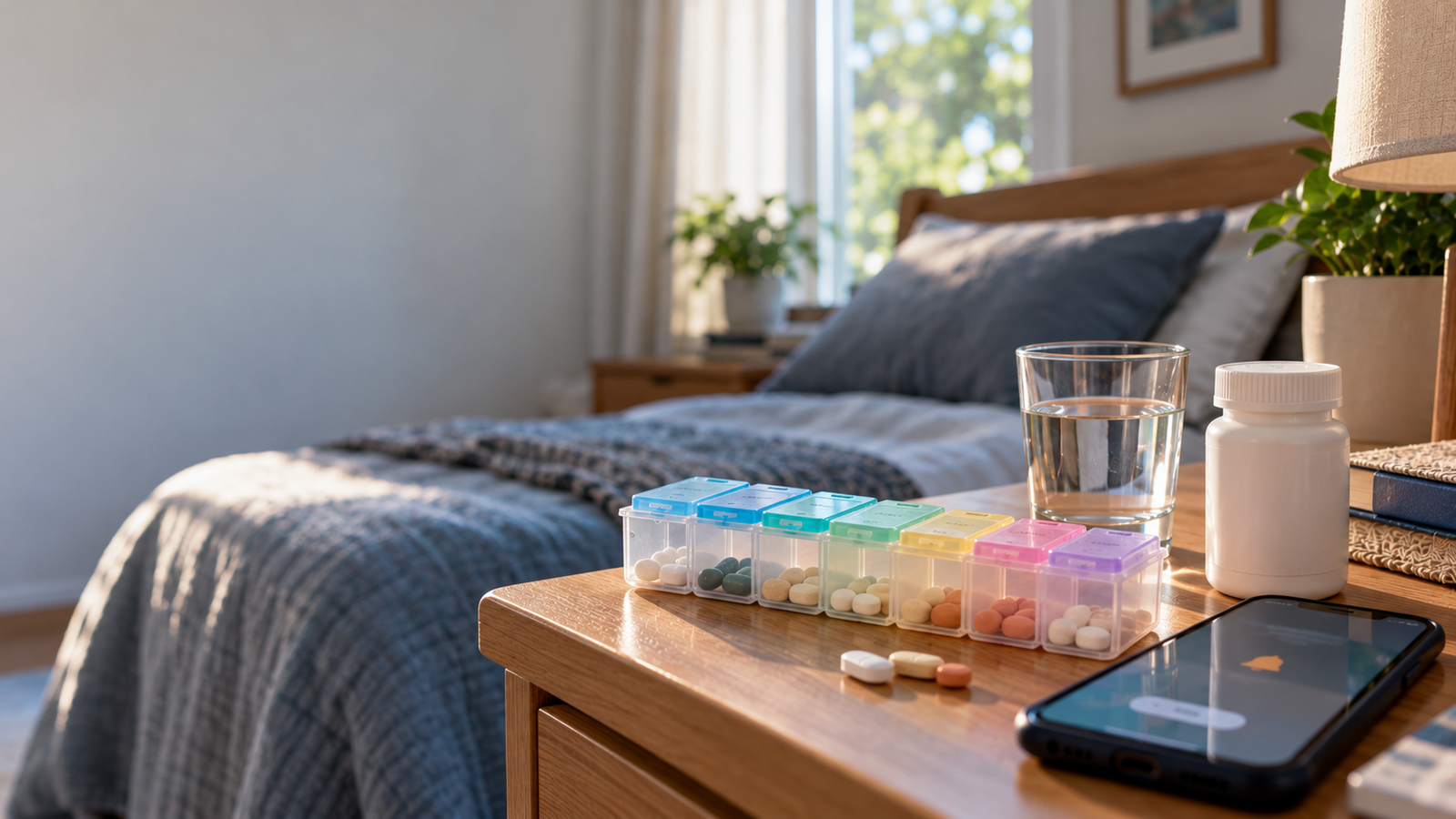 Daily medication routine representing life after kidney transplant