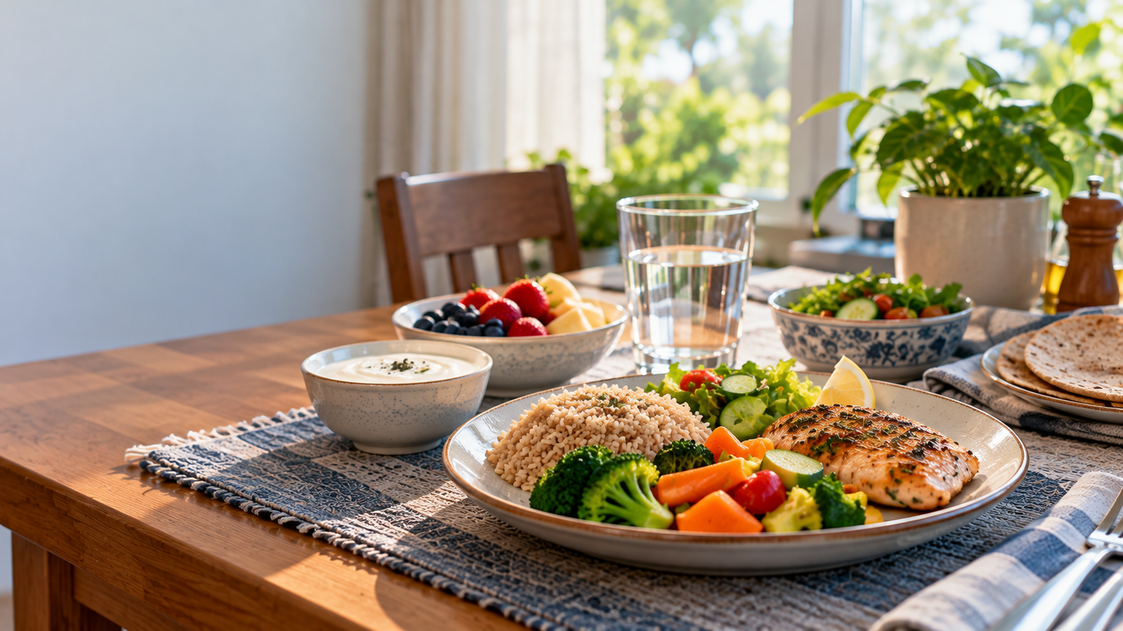 Balanced home-cooked meal representing healthy nutrition after kidney transplant
