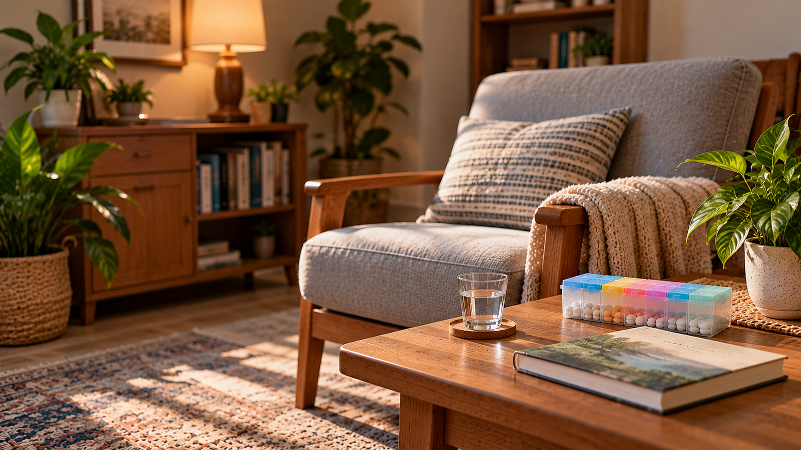 Quiet home recovery setting representing fatigue and gradual strength rebuilding after kidney transplant