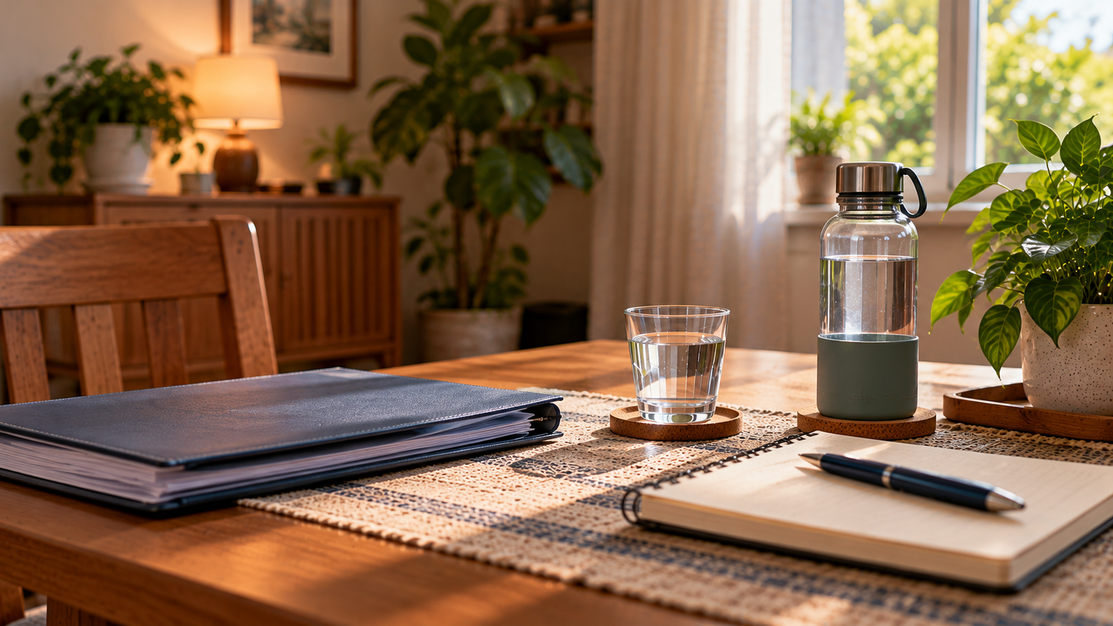 Glass of water and reusable water bottle representing daily hydration after kidney transplant